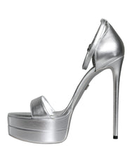 Dolce & Gabbana Silver Leather Platform Keira Sandals Shoes