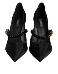 Dolce & Gabbana Black Mesh Mary Jane Crystal Heel Pumps Shoes