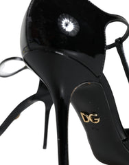 Dolce & Gabbana Black Patent Leather T-strap Heels Pumps Shoes