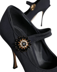 Dolce & Gabbana Black Mary Jane Jersey Crystal Pumps Shoes