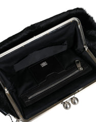 Dolce & Gabbana Black Fur Handbag Clutch Purse Pouch Bag