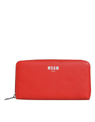 MSGM Red Leather Continental Zip Around Card Holder Bifold Clutch Wallet