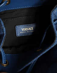 Versace Blue Quilted Denim Leather Crossbody Shoulder Bag