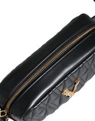 Versace Black Quilted Lamb Leather Camera Case Shoulder Bag