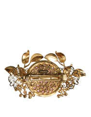 Dolce & Gabbana Gold Tone Brass Crystal Floral Hair Clip