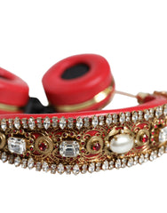 Dolce & Gabbana Red Nappa Leather Floral Crystal Headphone