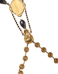 Dolce & Gabbana Gold Chain Brass Black Beaded Rosary Style Necklace