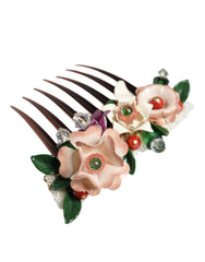 Dolce & Gabbana Brown Plastic Crystal Floral Women Hair Comb