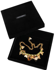 Dolce & Gabbana Gold Brass Crystal Bug Charm Pendant Statement Necklace