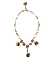 Dolce & Gabbana Gold Chain Brass Crystal Clock Statement Necklace