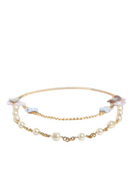 Dolce & Gabbana Gold Chain Brass Floral Layered Crystal Pearl Necklace