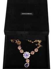 Dolce & Gabbana Gold Brass Crystal Purple Pink Pearl Pendants Necklace