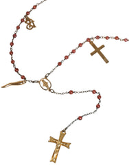 Dolce & Gabbana Gold Chain Brass Beaded Rosary Cross Pendant Necklace