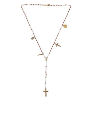 Dolce & Gabbana Gold Chain Brass Beaded Rosary Cross Pendant Necklace