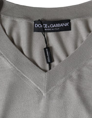 Dolce & Gabbana Off White Silk V-neck Long Sleeves Pullover Sweater