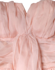 Dolce & Gabbana Pink Silk Strapless Maxi A-line Gown Dress