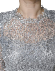 Dolce & Gabbana Silver Floral Lace Bodycon Sheath Midi Dress