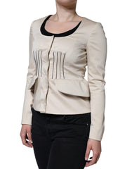 Valentino Beige Cotton Long Sleeves Round Neck Blazer Jacket