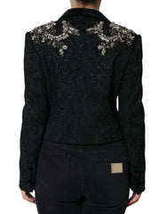 Dolce & Gabbana Black Jacquard Crystal Floral Jacket Blazer