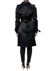 Dolce & Gabbana Black Polyester Organza Belted Coat Jacket