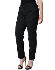 Dolce & Gabbana Black Polyester High Waist Tapered Pants