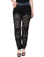 Dolce & Gabbana Black Floral Lace Front Skinny Denim Jeans