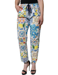 Dolce & Gabbana White Majolica Mid Waist Jogger Pants