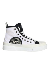 Dolce & Gabbana White Black Canvas Logo Mid Top Sneakers Shoes