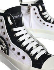 Dolce & Gabbana White Black Canvas Logo Mid Top Sneakers Shoes