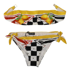 Dolce & Gabbana Multicolor Carretto Lemon 2 Pc Swimwear Bikini Top Bottom