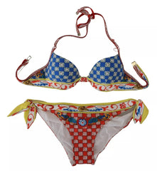 Dolce & Gabbana Multicolor Carretto Bikini Top Bottom Beachwear Swimwear