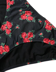 Dolce & Gabbana Black Red Roses Two Piece Swimwear Bikini