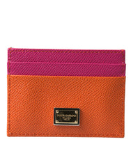 Dolce & Gabbana Pink Orange Heart Sequin Leather Logo Card Holder Wallet