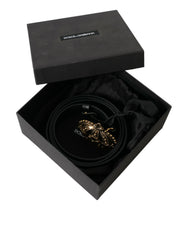 Dolce & Gabbana Black Leather Gold Crown Metal Buckle Belt
