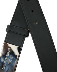 Dolce & Gabbana Black Leather Silver Logo Metal Buckle Belt