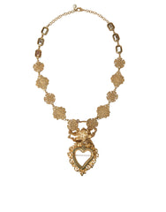 Dolce & Gabbana Gold Brass Mama Mary Crystal Pearl Embellished Necklace