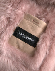 Dolce & Gabbana Beige Pink Lamb Leather Shearling Coat Jacket