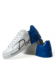 Dolce & Gabbana Elegant White and Blue Low-Top Sneakers