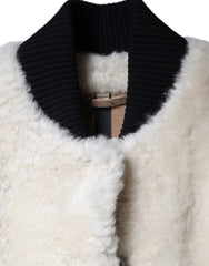 Burberry White WARRENFORD Shearling Leather Vest Coat Jacket