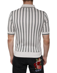 Dolce & Gabbana White Black Stripe Polo Short Sleeve T-shirt