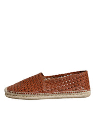 Dolce & Gabbana Maroon Woven Leather Men Espadrille Shoes