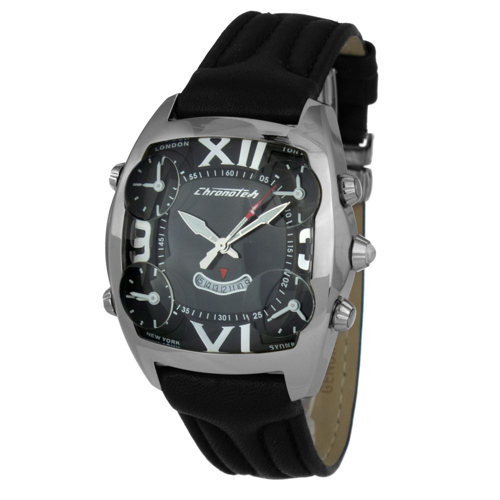 Chronotech Black Leather Watch