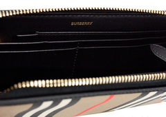 Burberry Ellerby Black Leather Icon Stripe Canvas Zip Around Continental Wallet