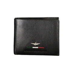 Aeronautica Militare Elegant Black Leather Two-Compartment Wallet