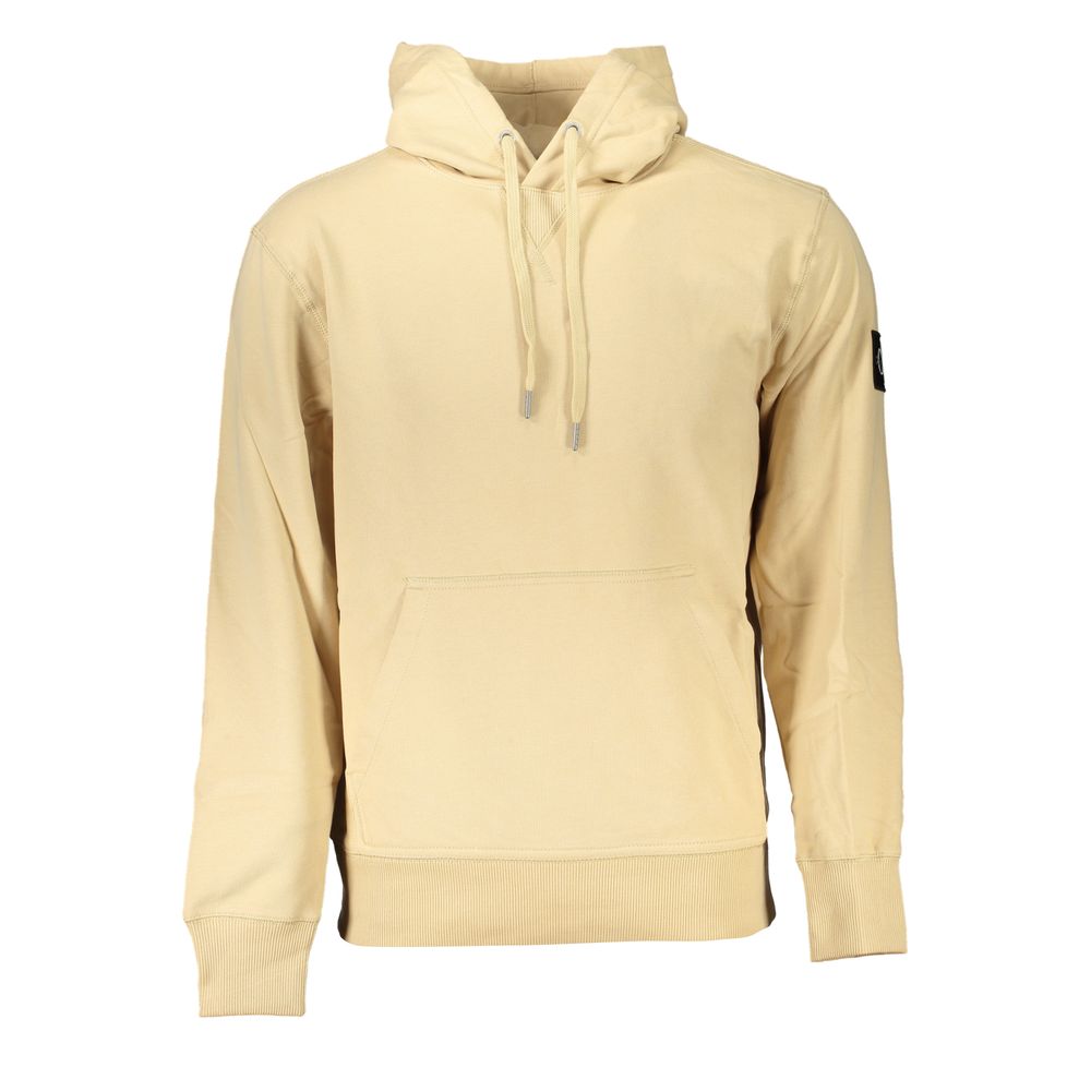 Calvin Klein Beige Brushed Cotton Hoodie with Central Pocket
