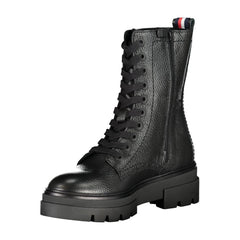Tommy Hilfiger Elegant Black Laced Boots with Side Zip