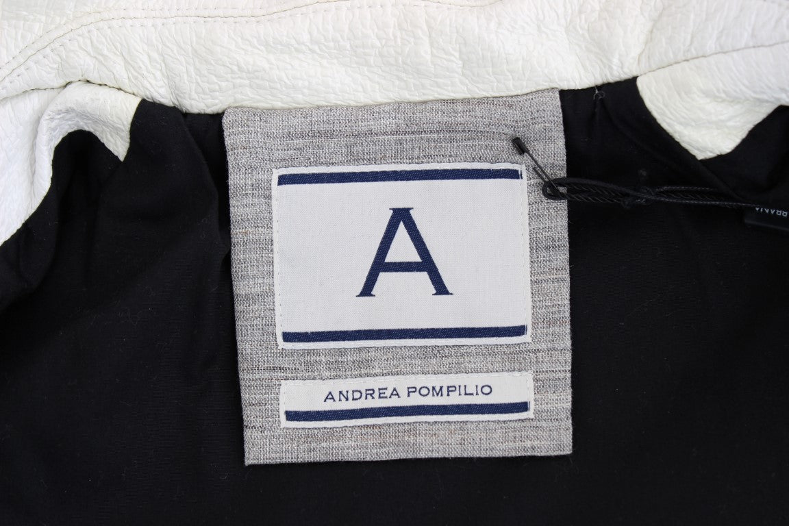 Andrea Pompilio White Black Cropped Leather Jacket