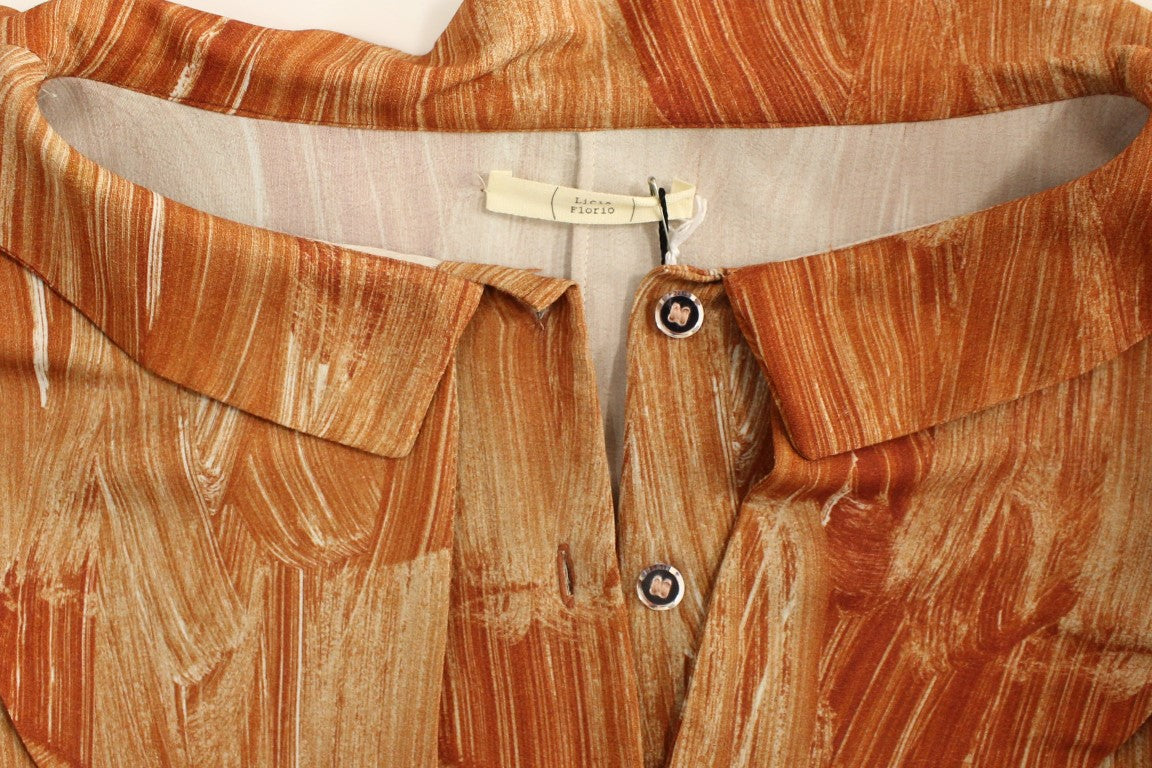 Licia Florio Orange Long Sleeve Button Front Blouse Shirt