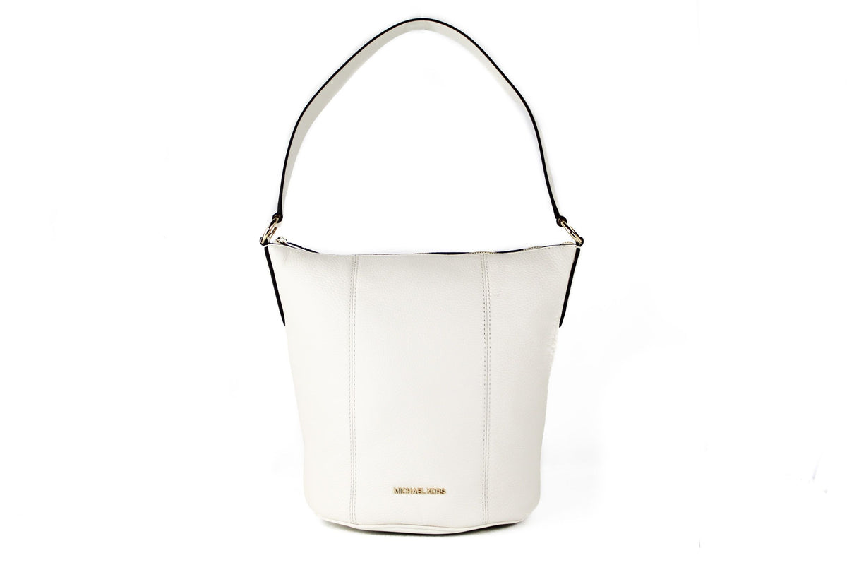 Michael Kors Brooke Medium Pebbled Leather Bucket Messenger Crossbody Handbag (Light Cream)
