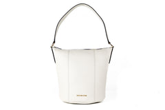 Michael Kors Brooke Medium Pebbled Leather Bucket Messenger Crossbody Handbag (Light Cream)